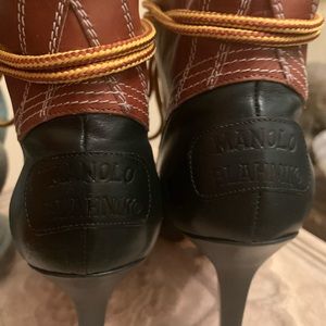 Manolo Blahnik leather stiletto duck shoe/booty